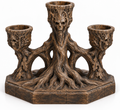 Brown three-arm Haunted Forest candelabrum with twisting roots, branch-like arms, and haunting faces on the candle holders.