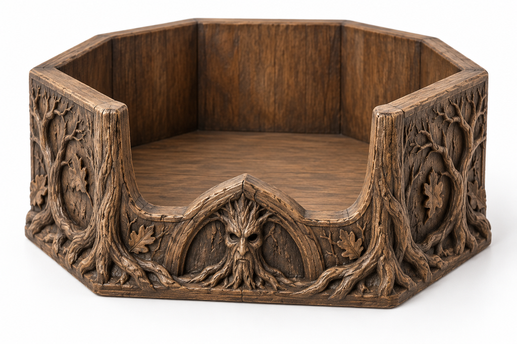 Matching Haunted Forest coaster holder with an open front, tree-like face, roots, and leaf details.